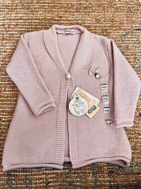 Nipperland Baby Toddler Pink Easter Cardigan w/ Bow and Pearl 12-18 mos. NEW